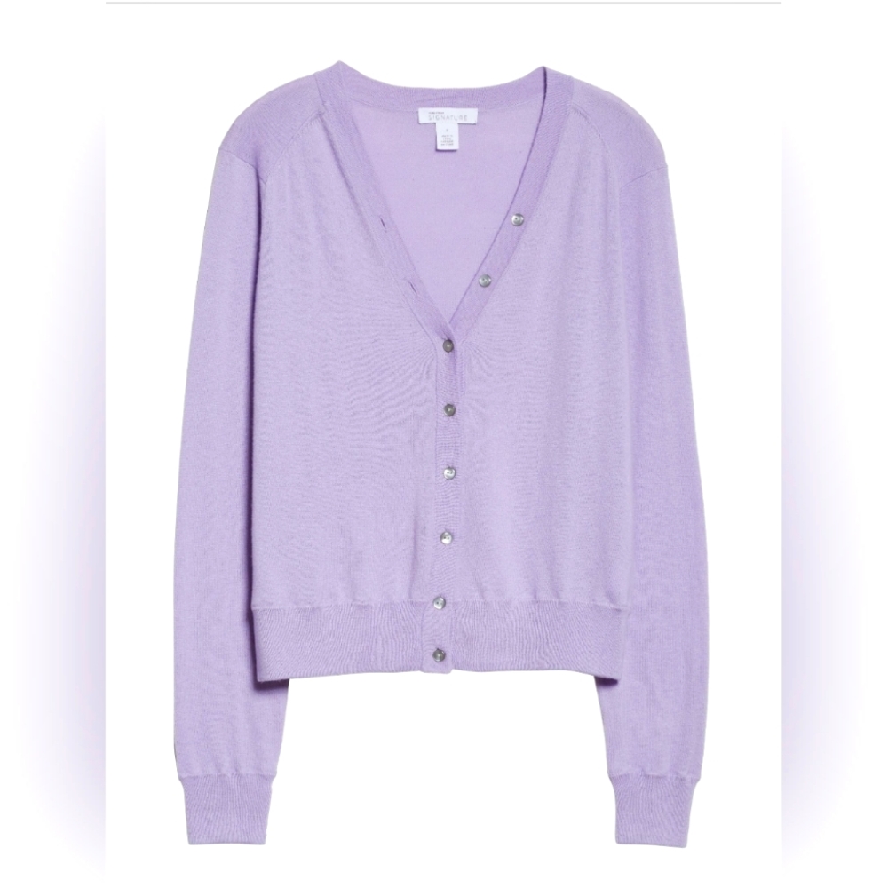 Signature V-Neck Cashmere & Cotton Cardigan in Purple Betta Size XXS
